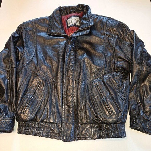 Europe Craft Studio Concepts Mens Black Leather Bomber‎ Jacket Size Large - Picture 1 of 11